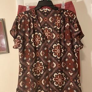 Maurices Brown Buttoned Blouse with Notched Collar